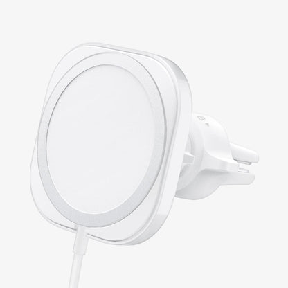 ACP03163 - MagFit Car Mount (MagFit) in white showing the front and side with magsafe charger inserted