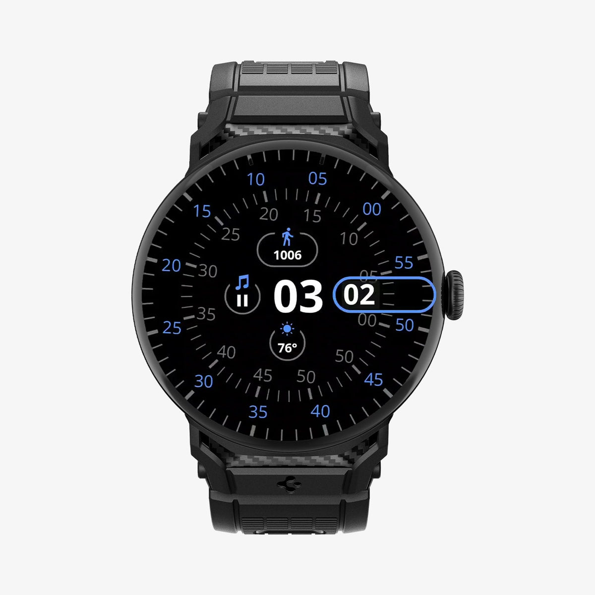 AMP07556 - Pixel Watch 5 (41mm) Rugged Band Matte Black showing the front and sides