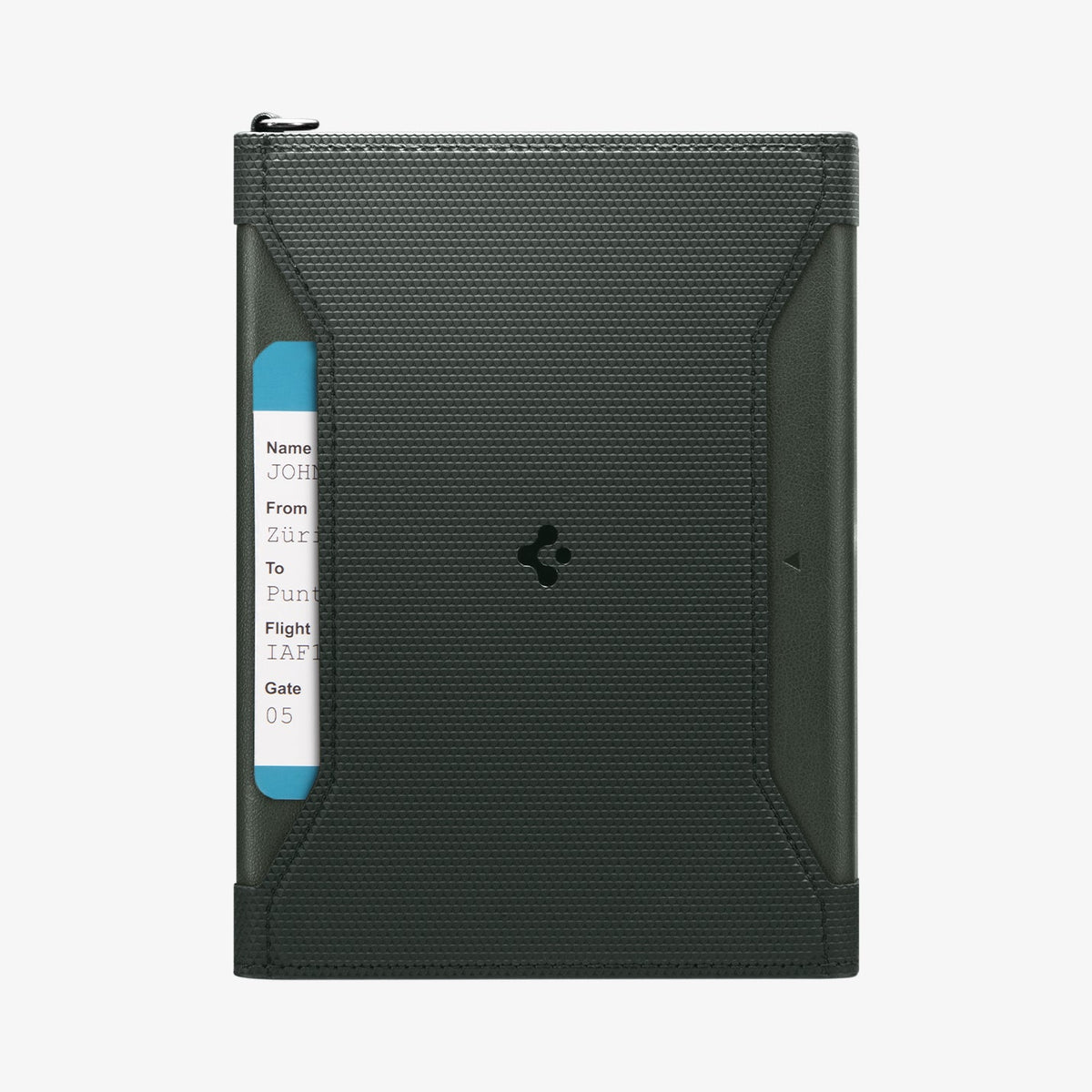 AFA08347 - Passport Holder in military green showing the front with plane ticket slightly sticking out of slot