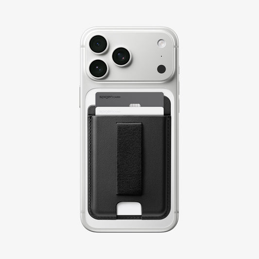 AFA10802 - MagSafe SleekBand Card Holder | 3 Cards (MagFit) in Dark Black showing front with card in the product
