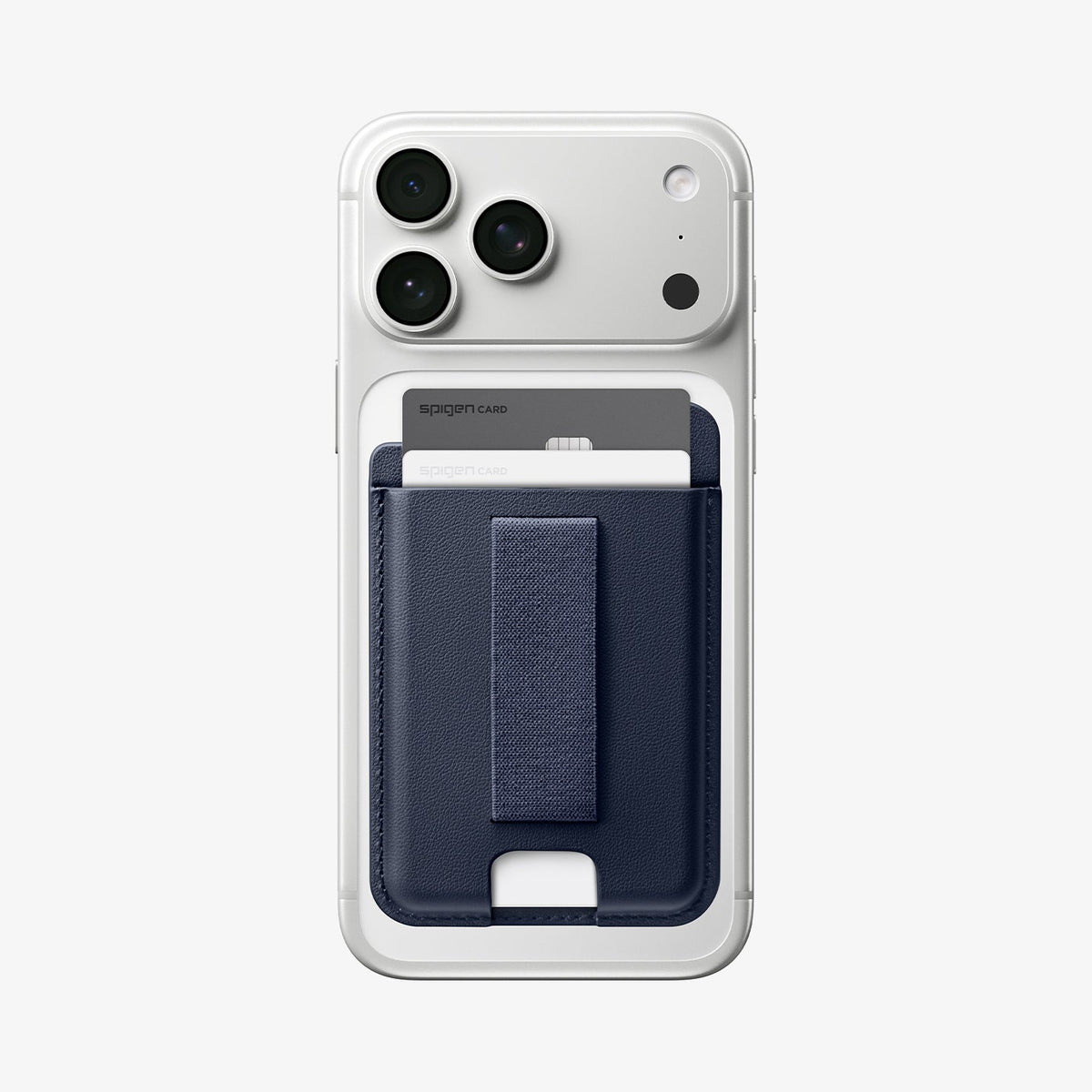 AFA10804 - MagSafe SleekBand Card Holder | 3 Cards (MagFit) in Modern Navy showing front with card in the product