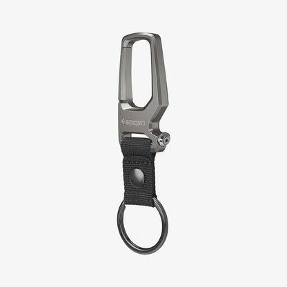 AHP01869 - Carabiner + Keyring in gunmetal showing the front and side