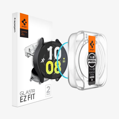 AGL07233 - Galaxy Watch 6 (44mm) Screen Protector EZ FIT GLAS.tR showing the watch face, screen protector, ez fit tray and packaging
