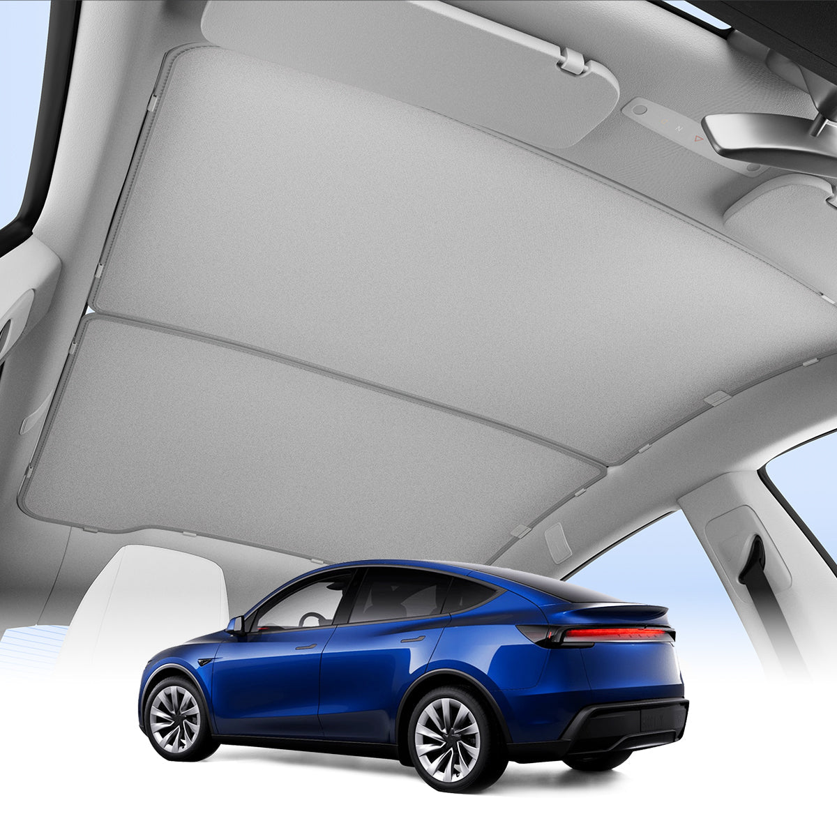 ACP09568 - Model Y (2025) CryoShade Sunroof in Gray showing a miniature car model shown inside the vehicle