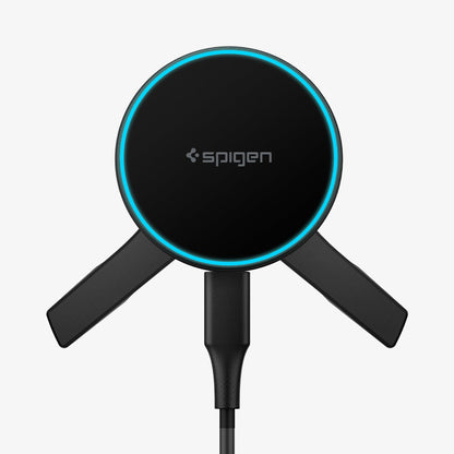 ACP10513 - Spigen Essential Qi2 Wireless Car Charger front view showing circular LED charging indicator
